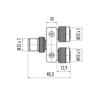 Desenho da escala 79 5207 00 05 - M12 Duplo distribuidor, distribuidor em Y, plugue M12x1 - 2 soquete M12x1, Contatos: 5/4, desprotegido, plugáveis, IP68, UL