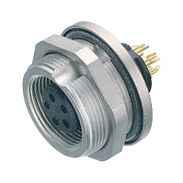 イラストレーション M9 メスパネルマウントコネクタ, 極数: 2, 非シールド, はんだ, IP67, M12x0.5, 背面パネルマウント