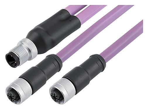 Illustrazione M12 Connettore Sdoppiatore per cavi - 2 connettori cavo femmina, Numero poli: 2, schermato, stampato sul cavo, IP67, Profibus, PUR, viola, 2 x 0.25 mm², 1 m