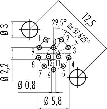 導體佈局 M12 孔頭法蘭座, : 12, 可接遮罩, THT, IP68, UL 2238, PG 9, 後壁安裝, 模压