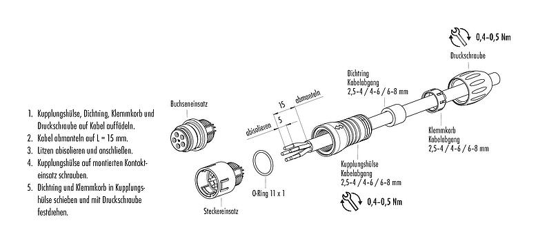 Montageanleitung Snap-In Kabelstecker, Polzahl: 3, 6,0-8,0 mm, ungeschirmt, löten, IP67, UL 2238, VDE