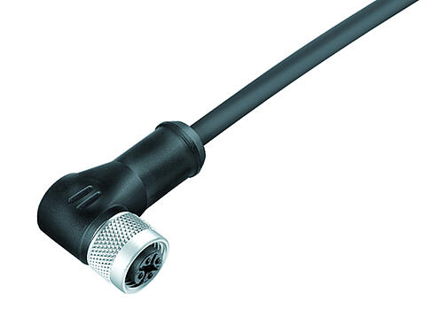 Illustratie 77 3534 0000 50708-0500 - M12-A Female haakse connector, aantal polen: 8, afgeschermd, aan de kabel aangegoten, IP67, UL, PUR, zwart, 8 x 0,25 mm², 5 m