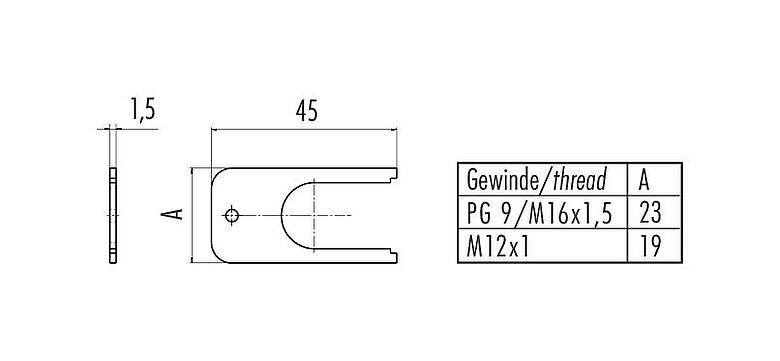 Méretarányos rajz 07 0084 000 - M12-A/B/D/K/K/L/S/T/US/X - Assembly spanner for ring nut PG9/M16x1.5
