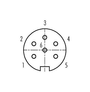 Contact arrangement (Plug-in side) 09 0322 02 06 - M16 Female cable connector, Contacts: 6 (06-a), 6.0-8.0 mm, unshielded, solder, IP40