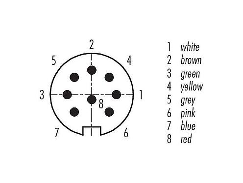 Contact arrangement (Plug-in side) 09 0473 782 08 - M16 Male panel mount connector, Contacts: 8 (08-a), unshielded, single wires, IP40