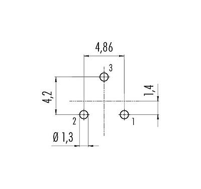 Conductor layout 99 9108 090 03 - Snap-In Female panel mount connector, Contacts: 3, unshielded, THT, IP67, VDE
