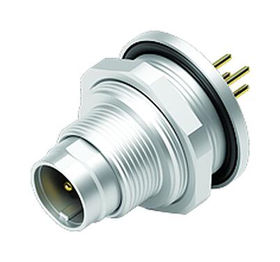 3D View 09 0411 90 04 - M9 IP67 Male panel mount connector, Contacts: 4, unshielded, THT, IP67, front fastened