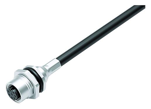 Illustration 70 3482 287 08 - M12 Embase femelle, Contacts: 8, blindé, assemblés avec câble, IP68, PG 9, PUR, 8 x 0,25 mm², Montage mural arrière, 0,5 m