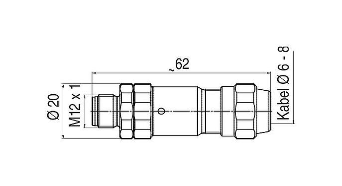 Maßzeichnung M12 Kabelstecker, Polzahl: 5, 5,5-8,6 mm, schirmbar, schraubklemm, IP68/IP69K, UL 2238, Ecolab, Edelstahl, mit Schirmring