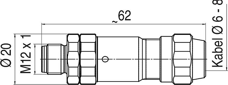 Maßzeichnung M12 Kabelstecker, Polzahl: 4, 5,5-8,6 mm, schirmbar, schraubklemm, IP68/IP69K, UL 2238, Ecolab, Edelstahl, mit Schirmring