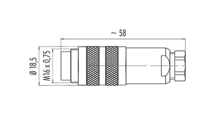 Scale drawing M16 Male cable connector, Contacts: 14 (14-b), 4.0-6.0 mm, shieldable, solder, IP67, UL 2238