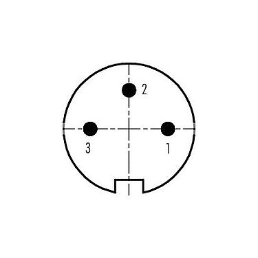 Disposition des contacts (Côté plug-in) 09 0135 72 03 - M16 Connecteur mâle coudé, Contacts: 3 (03-a), 6,0-8,0 mm, non blindé, souder, IP40