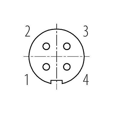 Disposition des contacts (Côté plug-in) 09 0082 32 04 - M9 Embase femelle, coudé, Contacts: 4, non blindé, THT, IP40