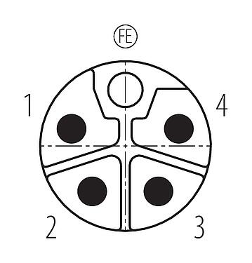 Disposition des contacts (Côté plug-in) M12 Embase mâle, Contacts: 4+FE, non blindé, THR, IP67, UL 2238, M16x1,5, Montage mural arrière