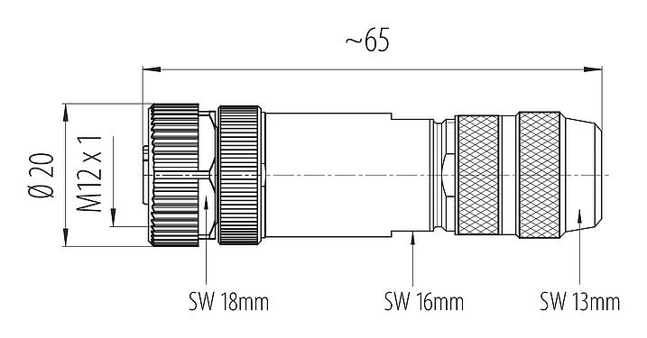Skalritning 99 1434 814 04 - M12 Kabeluttag, antal poler: 4, 5,0-8,0 mm, kan skärmas, crimpning (crimpkontakter måste beställas separat), IP67, UL 2238