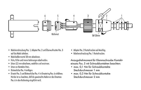 Montageanleitung M23 Kabeldose, Polzahl: 19, 6,0-10,0 mm, ungeschirmt, löten, IP67