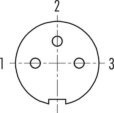 Polbild (Steckseite) M9 Flanschdose, Polzahl: 3, ungeschirmt, löten, IP67, M12x0,5, Frontmontage