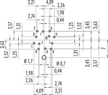 Conductor layout M16 Male panel mount connector, Contacts: 12 (12-a), shieldable, THT, IP67, UL 2238, M18x0,75, Rear mounting
