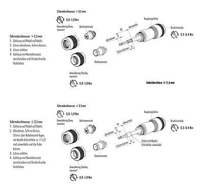 Montageanleitung 99 0425 115 08 - M9 Kabelstecker, Polzahl: 8, 4,0-5,5 mm, schirmbar, löten, IP67, Irisfeder
