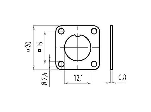 Scale drawing 08 1124 000 001 - M9 IP67 - Square flange with gasket; 702/712 series