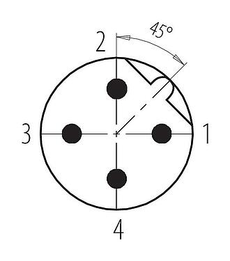 Polbild (Steckseite) 99 1433 810 04 - M12 Kabelstecker, Polzahl: 4, 5,0-8,0 mm, schirmbar, crimpen (Crimpkontakte müssen separat bestellt werden), IP67, UL 2238