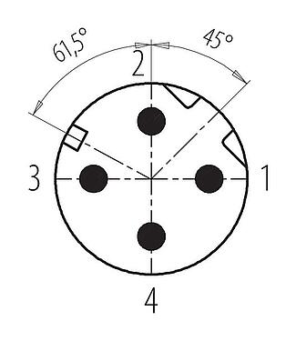 觸點排列 M12 針頭法蘭座, : 4, 可接遮罩, THR, IP67, UL 2238, M12x1.0, 後壁安裝