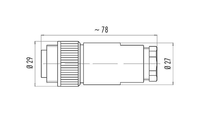 Scale drawing RD24 Male cable connector, Contacts: 6+PE, 8.0-10.0 mm, unshielded, screw clamp, IP67, PG 11