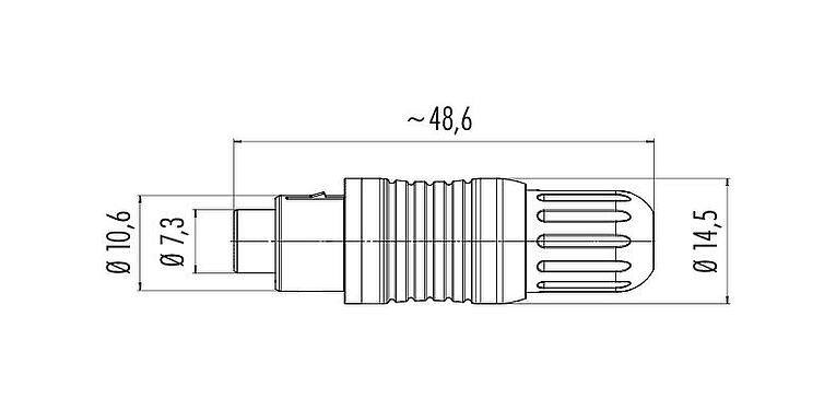 Scale drawing Push Pull Male cable connector, Contacts: 4, 3.5-5.0 mm, shieldable, solder, IP67