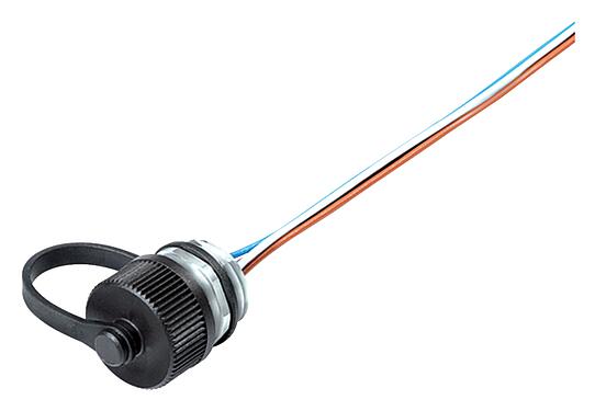 Illustration M12 Embase mâle, Contacts: 4, non blindé, fils, IP68/IP69K, M16x1,5, Montage frontal, pour les applications extérieures, résistant aux UV, coulé