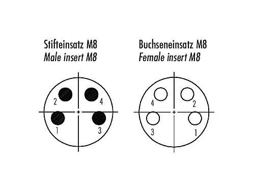联系安排 (外掛程式側) M8 用于穿控制柜, 极数: 4, 屏蔽, 插拔式, IP67, M8x1.0, 後壁安裝, 模压成型