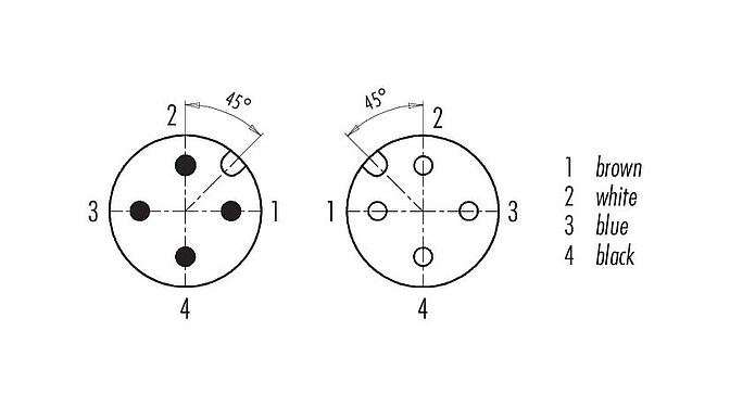 Contact arrangement (Plug-in side) M12 Connecting cable male cable connector - female cable connector, Contacts: 4, unshielded, moulded on the cable, IP67/IP69K, UL 2238, PUR, black, 4 x 0.34 mm², 1 m