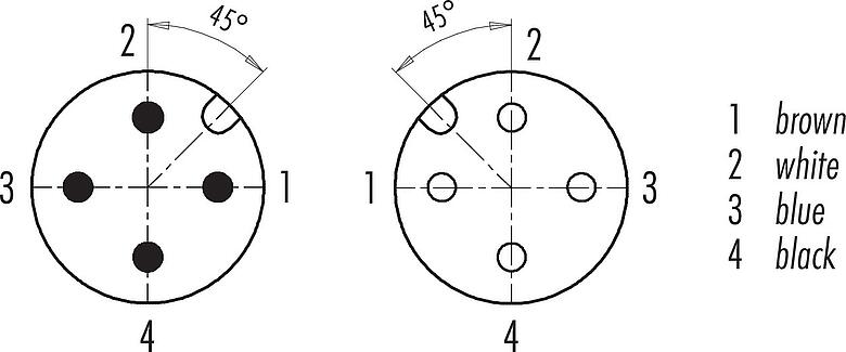 Contact arrangement (Plug-in side) M12 Connecting cable male cable connector - female cable connector, Contacts: 4, unshielded, moulded on the cable, IP67/IP69K, UL 2238, PUR, black, 4 x 0.34 mm², 1 m