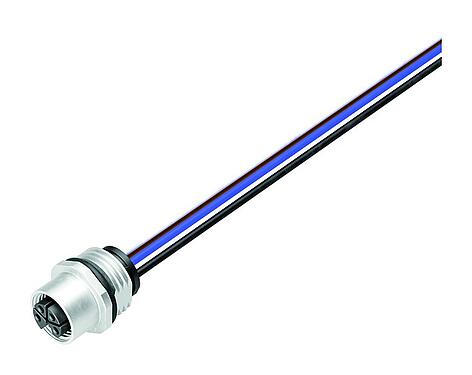 Illustration 76 0244 0015 00044-0200 - M12 Flänsuttag, antal poler: 4, oskärmad, flätad kabel, IP68, UL 2238, M16x1,5, Frammontering
