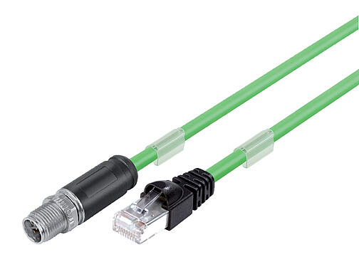 Illustration 79 9723 020 08 - M12/M12 Câble de raccordement connecteur mâle - connecteur RJ45, Contacts: 8, blindé, surmoulé sur le câble, IP67, UL, PUR, vert, AWG 26/7, 2 m