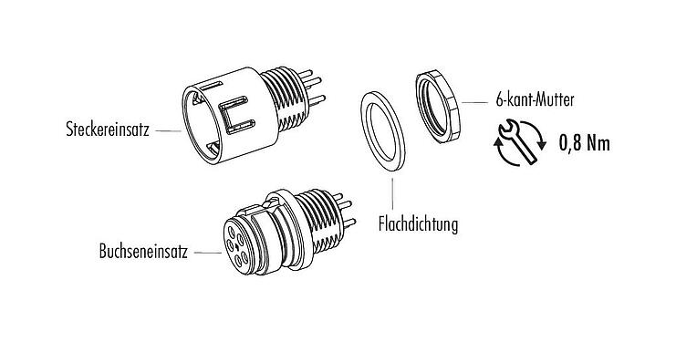 Einzelteildarstellung 99 9116 090 05 - Snap-In Flanschdose, Polzahl: 5, ungeschirmt, THT, IP67, VDE