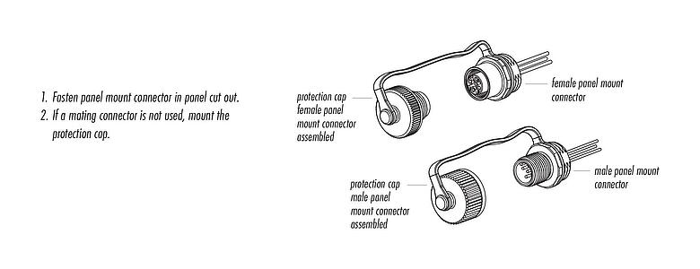 Assembly instructions 09 3431 284 04 - M12 Male panel mount connector, Contacts: 4, unshielded, single wires, IP69K, M16x1.5, for outdoor
