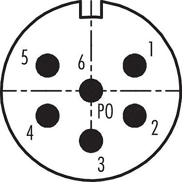 Contact arrangement (Plug-in side) M23 Square male panel mount connector, Contacts: 6, unshielded, solder, IP67, M2 (4x), Rear mounting