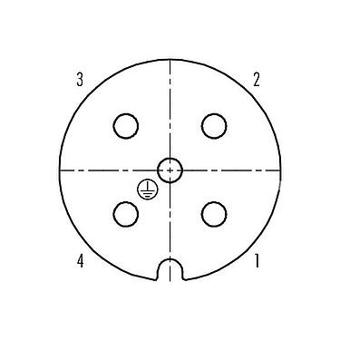 Polbild (Steckseite) 99 0710 00 05 - RD30 Kabeldose, Polzahl: 4+PE, 10,0-12,0 mm, ungeschirmt, schraubklemm, IP65, ESTI+, VDE