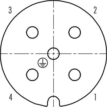 Układ styków (strona przyłączeniowa) RD30 Zeńskie złącze kablowe kątowe, Kontaktów: 4+PE, 14,0-18,0 mm, nieekranowany, zacisk śrubowy, IP65, ESTI+, VDE