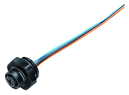 Illustration M12 Female panel mount connector, Contacts: 4, unshielded, single wires, IP67, UL 2238, PG 9, Rear mounting
