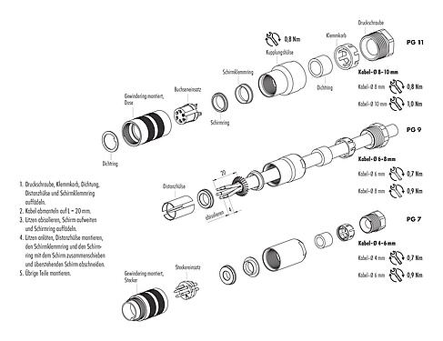 Montageanleitung 99 5105 15 03 - M16 Kabelstecker, Polzahl: 3 (03-a), 4,0-6,0 mm, schirmbar, löten, IP67, UL 2238