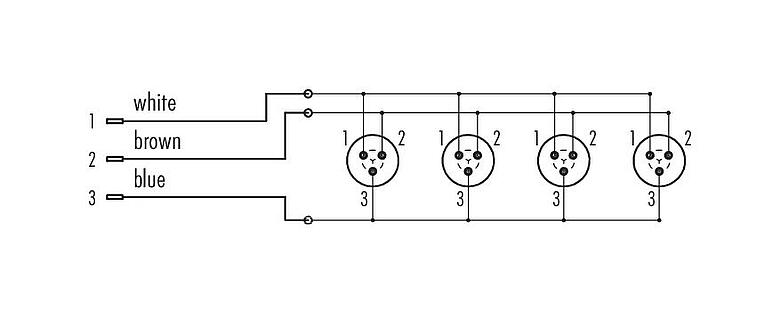 케이블 디자인 잠깁니다 4 방향 분배기, 콘택트 렌즈: 3, 차폐되지 않음, 플러그형, IP67