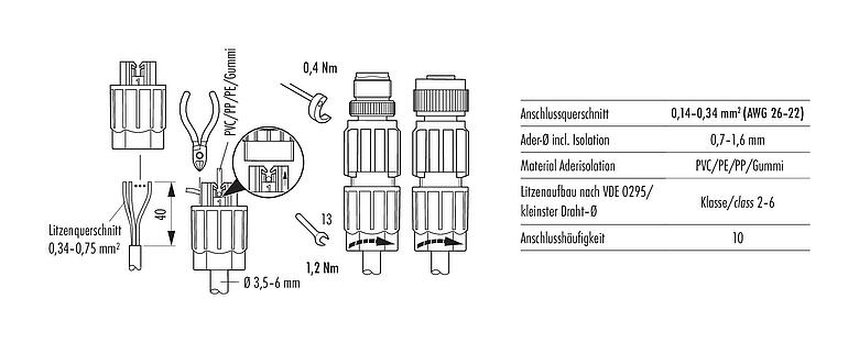 Montageanleitung M12 Kabeldose, Polzahl: 4, 4,0-8,0 mm, ungeschirmt, IDC, IP67