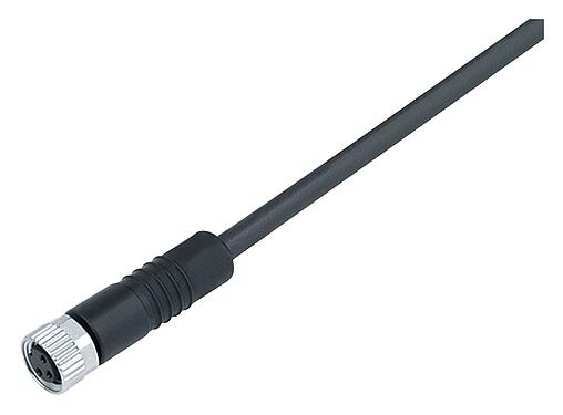 Illustration M8 Connecteur femelle, Contacts: 4, non blindé, surmoulé sur le câble, IP67/IP69K, UL 2238, PUR, noir, 4 x 0,34 mm², 5 m