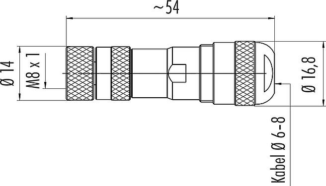 Maßzeichnung M8 Kabeldose, Polzahl: 3, 6,0-8,0 mm, schirmbar, schraubklemm, IP67, UL 2238, mit Schirmring