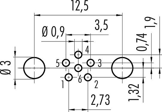 Lábkiosztás M8 panelre szerelhető csatlakozó, : 6, árnyékolható, THT, IP67, UL 2238, M8x1,0, hátsó panel felszerelés, öntött
