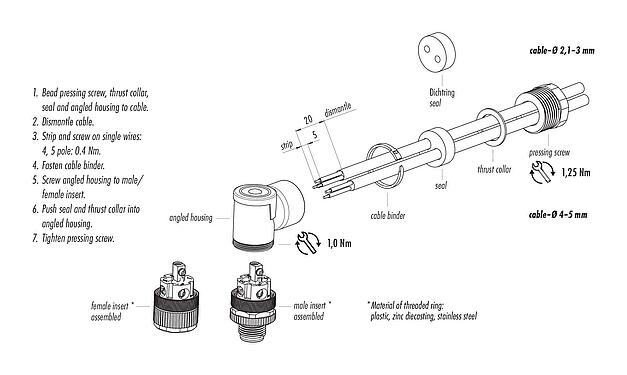 Assembly instructions 99 0430 286 04 - M12 Male duo connector - female angled connector, Contacts: 4, 2.1-3.0 mm (2 cable), unshielded, screw clamp, IP67
