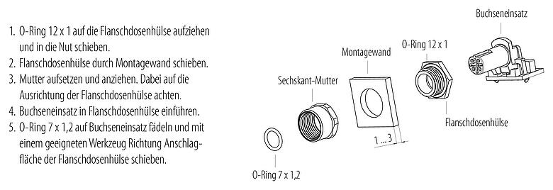 Montageanleitung M12 Flanschstecker, gewinkelt, Polzahl: 5, schirmbar, THR, IP67, UL 2238, Rückwandmontage