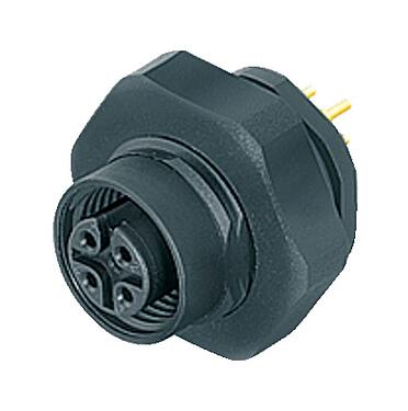 Illustration M12 Female panel mount connector, Contacts: 5, unshielded, THT, IP67, UL 2238, PG 9, Rear mounting