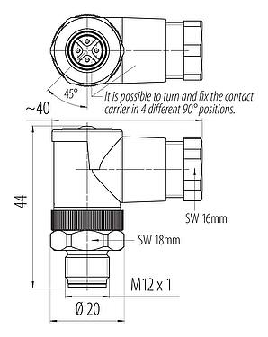 Dessin coté 99 0429 292 04 - M12 Connecteur mâle coudé, Contacts: 4, 6,0-8,0 mm, non blindé, pince à visser, IP67, UL 2238